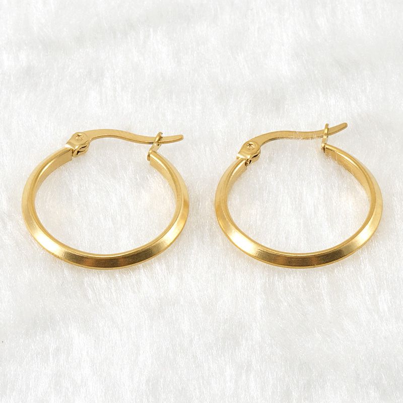 Style Simple Rond Acier Inoxydable Boucles D'oreilles Cerceau Placage Boucles D'oreilles En Acier Inoxydable