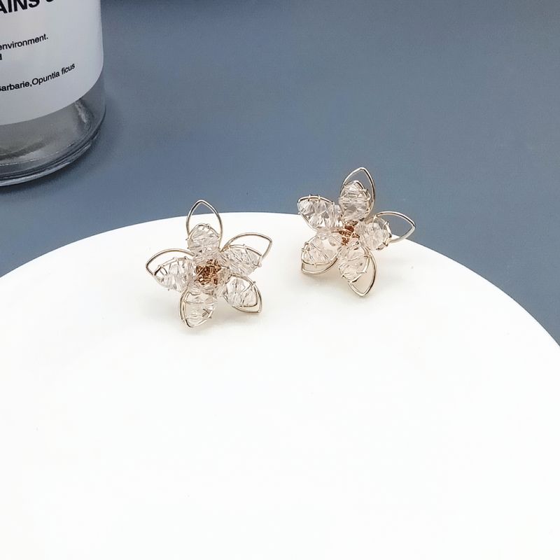 Sweet Flower Alloy Crystal Plating Ear Studs