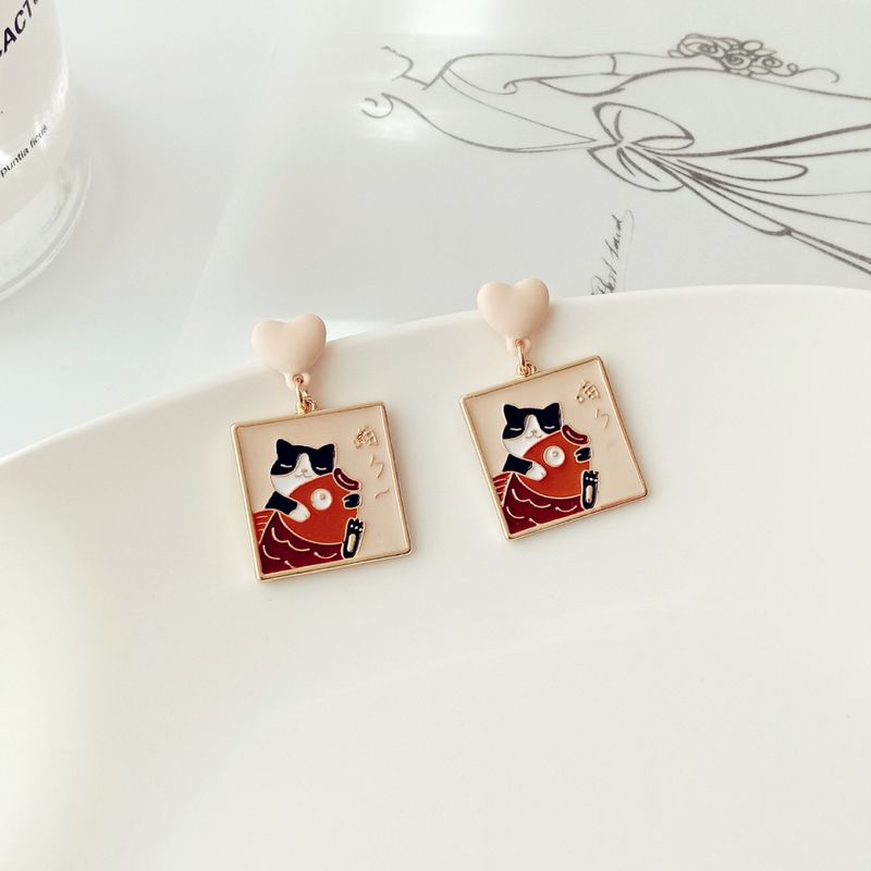 Simple Style Cat Alloy Enamel Drop Earrings 1 Pair