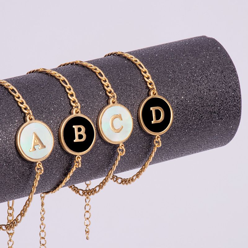 Simple Style Round Letter Stainless Steel Bracelets Gold Plated Shell Stainless Steel Bracelets