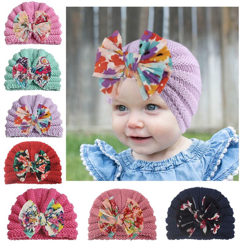 Children Unisex Fashion Bow Knot Printing Wool Cap