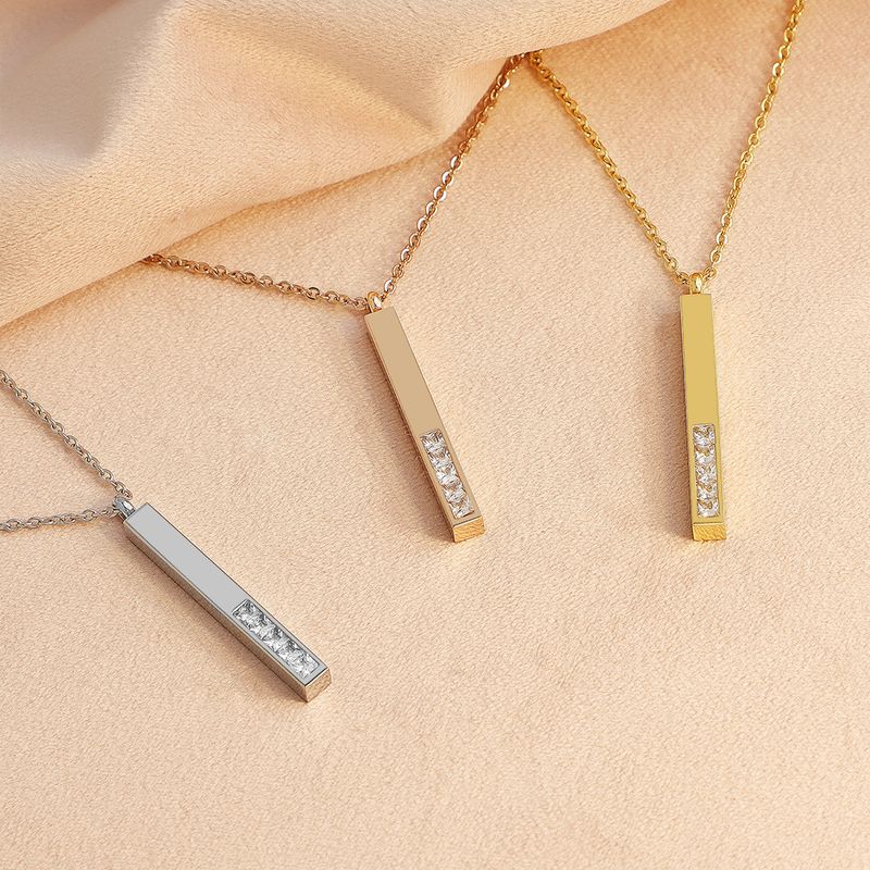 Simple Style Rectangle Stainless Steel Pendant Necklace Plating Inlay Artificial Diamond Stainless Steel Necklaces