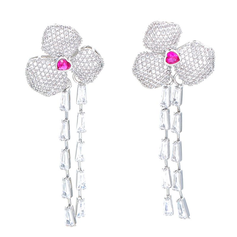 Mode Trèfle Le Cuivre Boucles D'oreilles Incruster Zircon Boucles D'oreilles En Cuivre