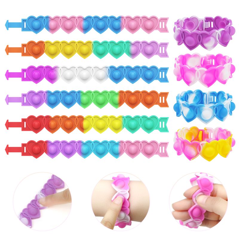 Cute Colorful Heart Silicone Squeeze Bracelet Pressure Reduction Toy