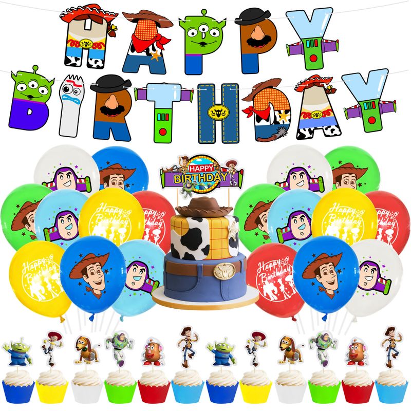 Birthday Cartoon Character Letter Emulsion Birthday Flag Balloons