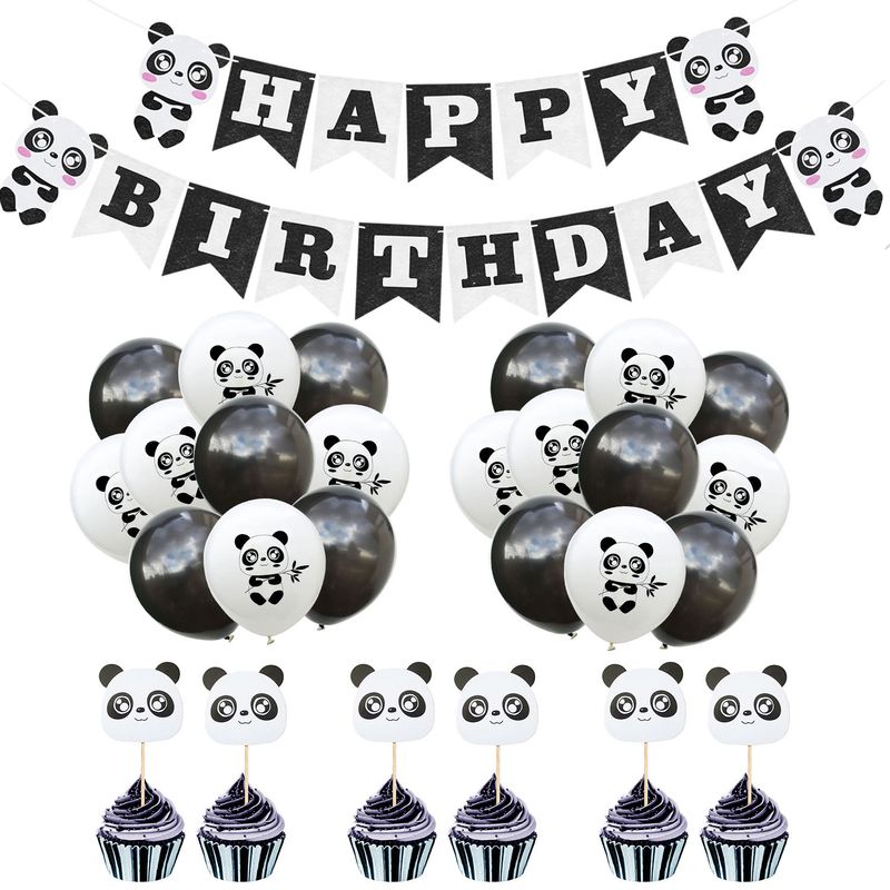 Birthday Panda Emulsion Birthday Flag Balloons Cake Decorating Supplies