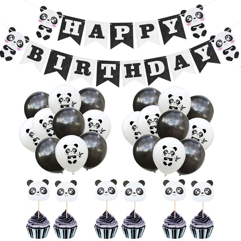 Cumpleaños Panda Emulsión Cumpleaños Bandera Globos Suministros De Decoración De Pasteles
