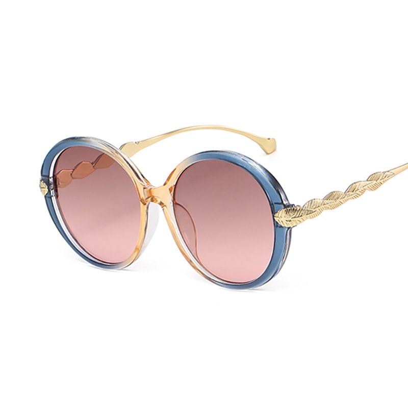 Women's Retro Color Block Resin Round Frame Full Frame Sunglasses