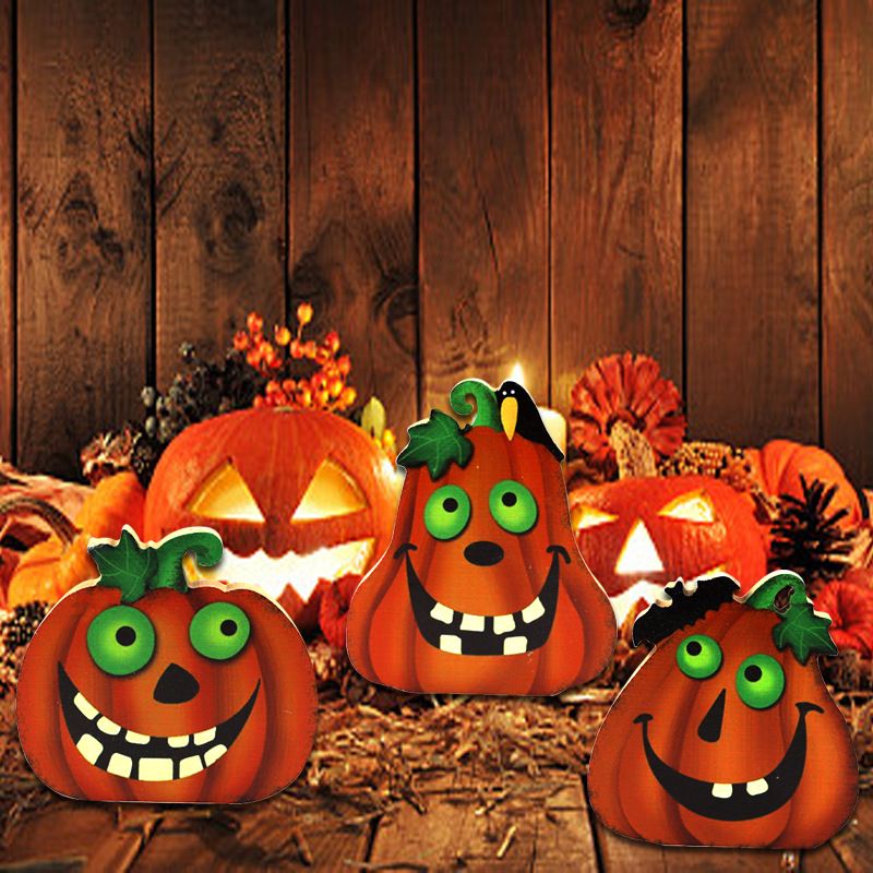 Ghost Festival Pumpkin Skull Tombstone Halloween Decoration Wooden Ornament