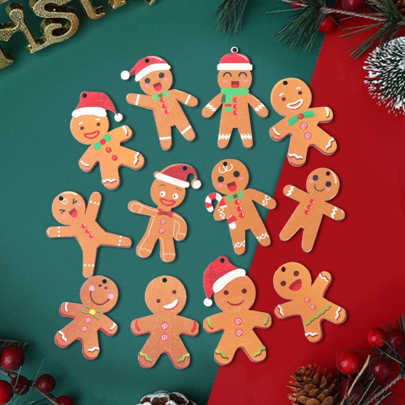 Handicraft Holiday Cartoon Gingerbread Man Christmas Wooden Ornament