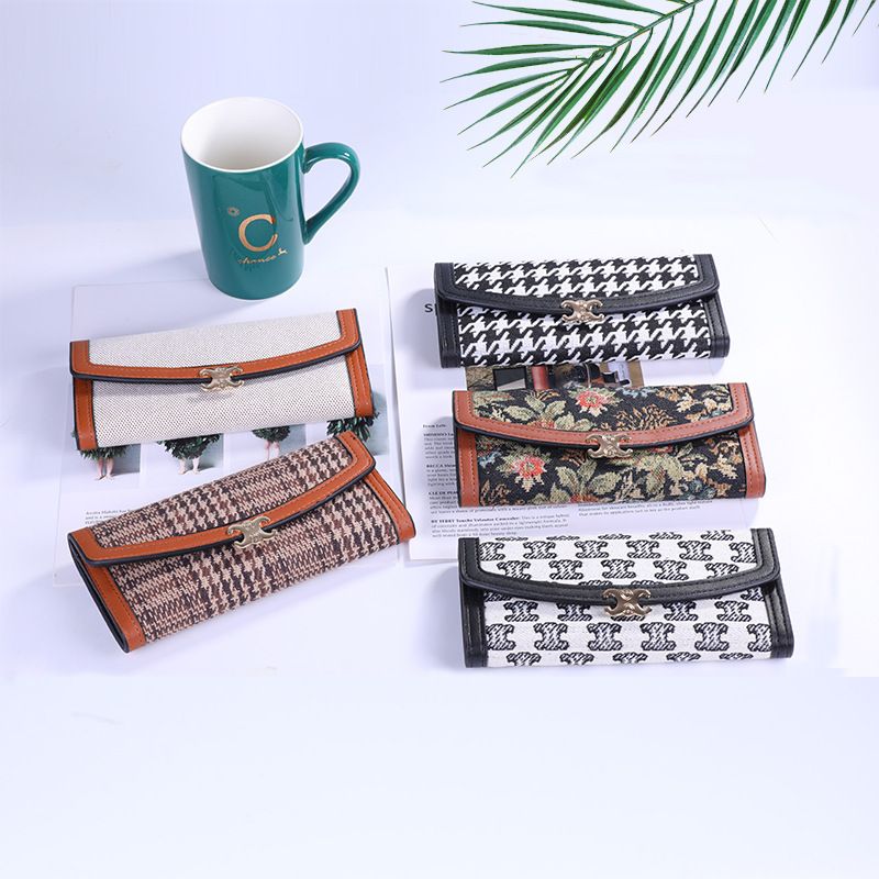 Women's Houndstooth Pu Leather Buckle Wallets