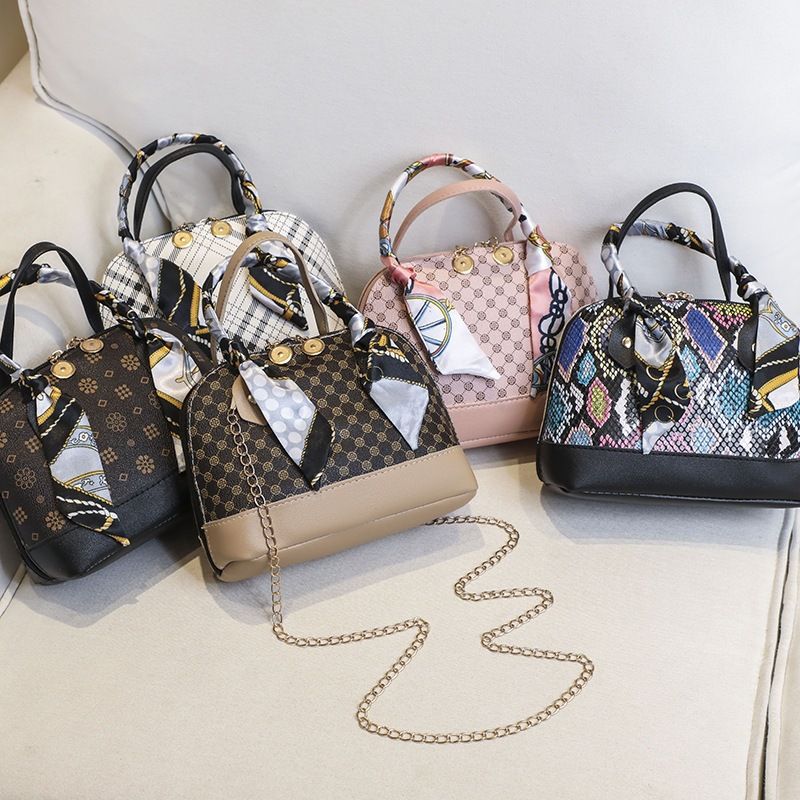 Women's Small All Seasons Pu Leather Printing Fashion Ribbon Square Zipper Dome Bag