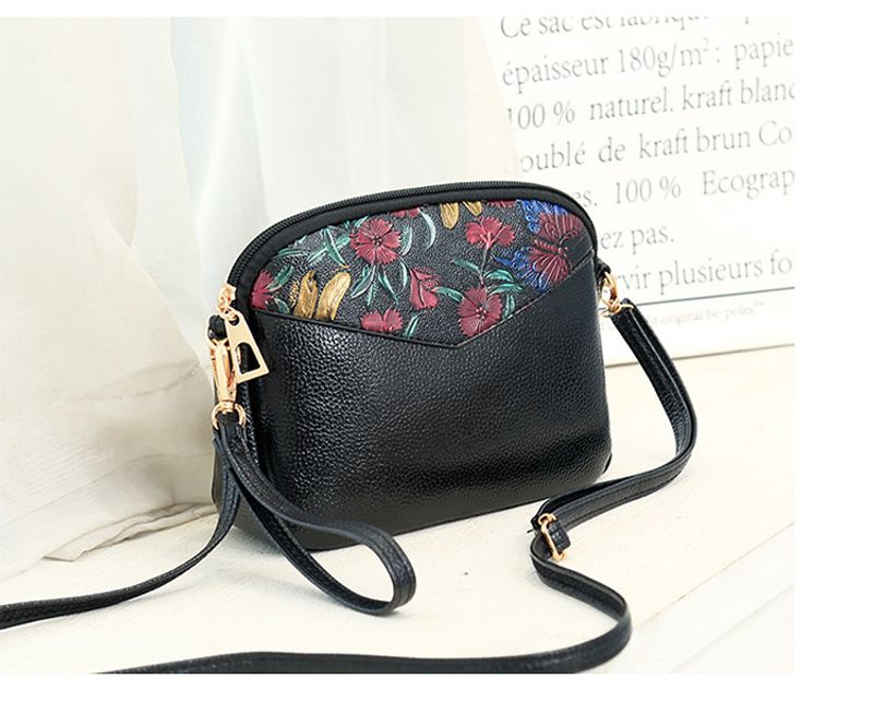 Women's Mini Pu Leather Flower Fashion Embroidery Round Zipper Crossbody Bag