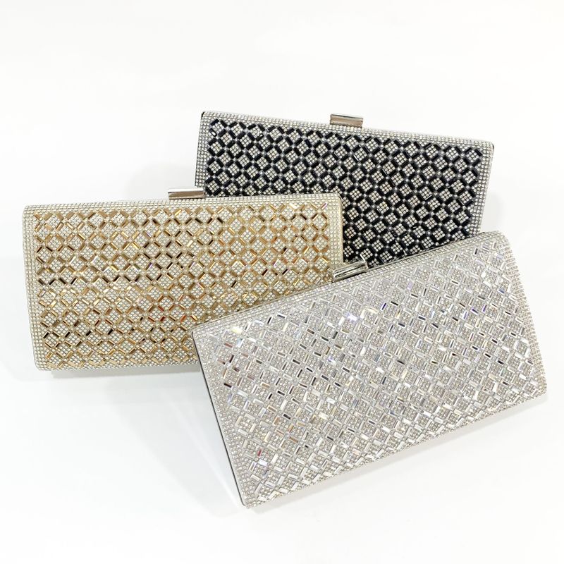 Le Noir Or Argent Pvc Faux Cuir Couleur Unie Lingge Strass Carré Sacs De Soirée