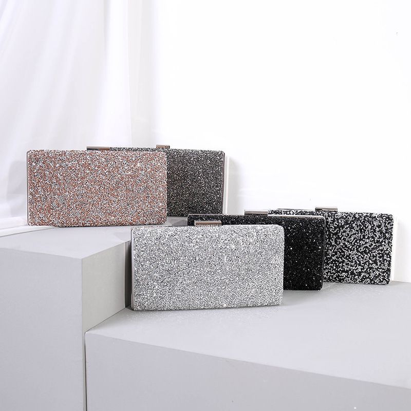 Black Silver Champagne Pu Leather Color Block Resin Rhinestones Square Evening Bags