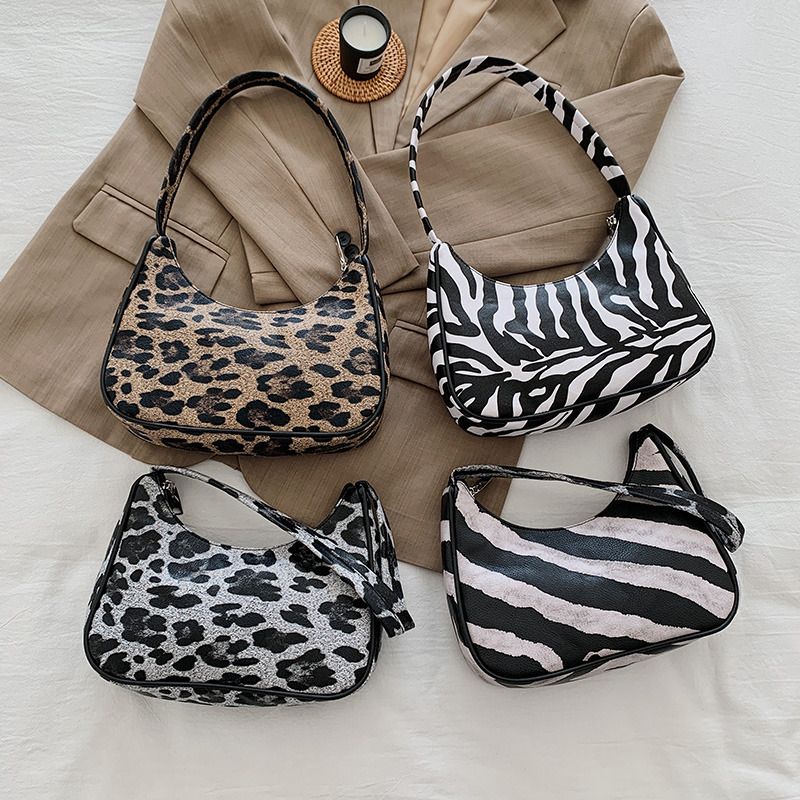 Frau Klein Alle Jahreszeiten Pu-leder Zebra Leopard Mode Quadrat Reißverschluss Achseltasche