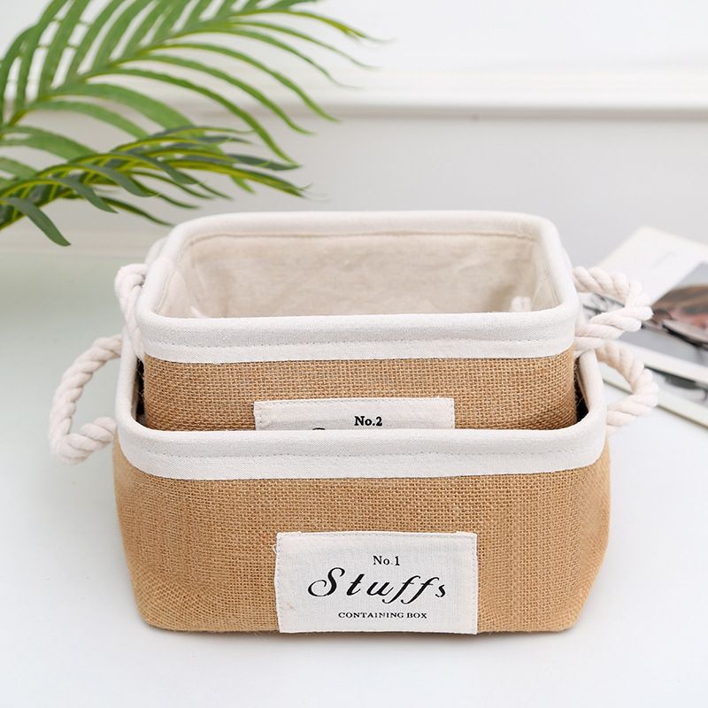 Simple Jute Desktop Sundries Fabric Portable Organizing Storage Box