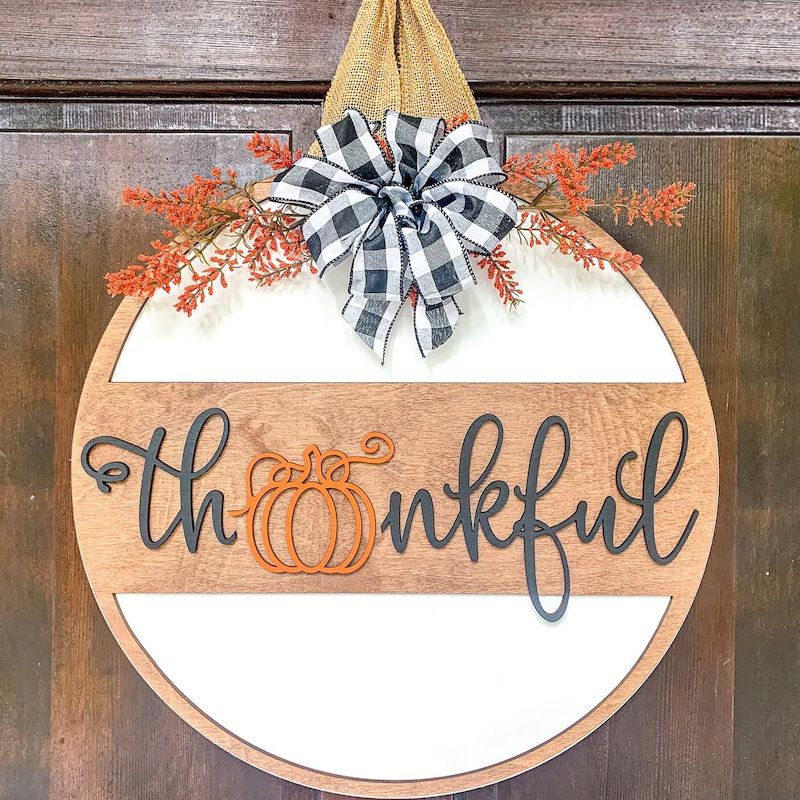 Autumn Hello Fall Door Plate Home Wall Leaf Wooden Hanging