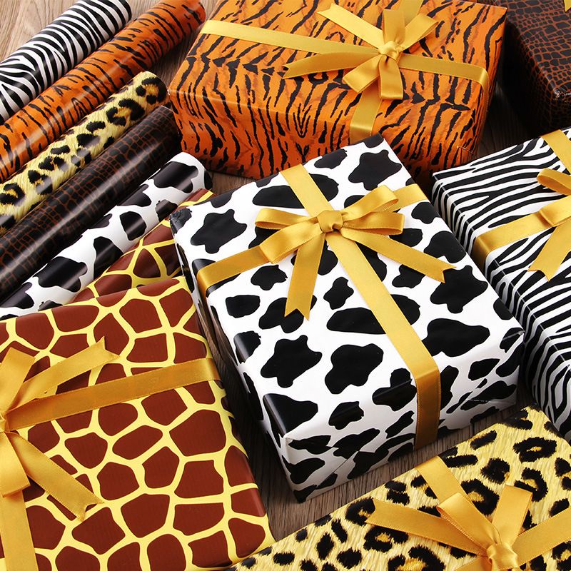 Geburtstag Süß Kuh-muster Zebra Tigerhaut Beschichtetes Papier Gruppe Zubehör Für Geschenkverpackungen