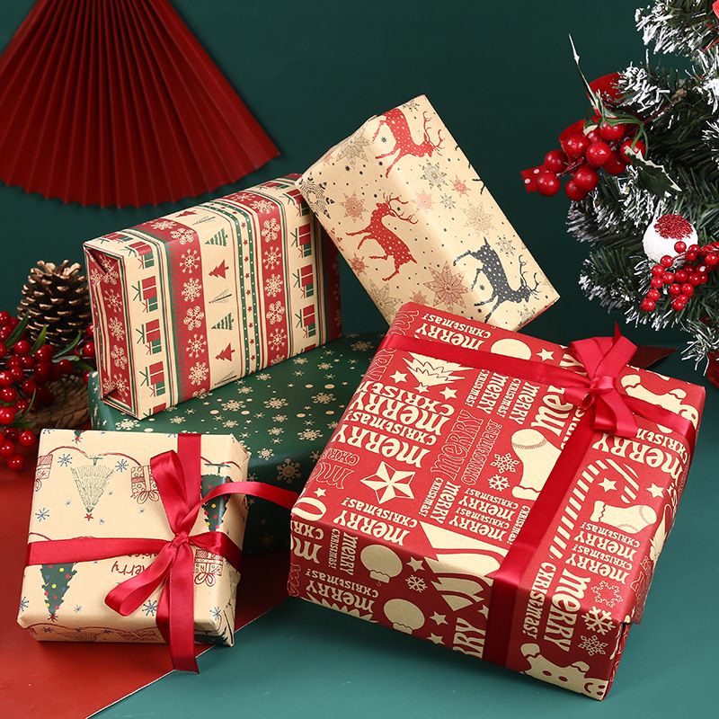 Weihnachten Retro Weihnachtsbaum Elch Papier Gruppe Zubehör Für Geschenkverpackungen