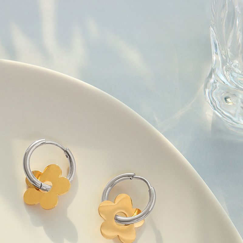 1 Pair Simple Style Flower Plating Stainless Steel Earrings