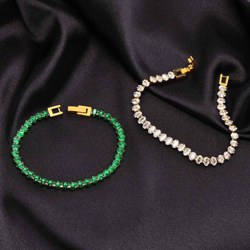 Mode Einfarbig Rostfreier Stahl Überzug Inlay Zirkon Armbänder Halskette
