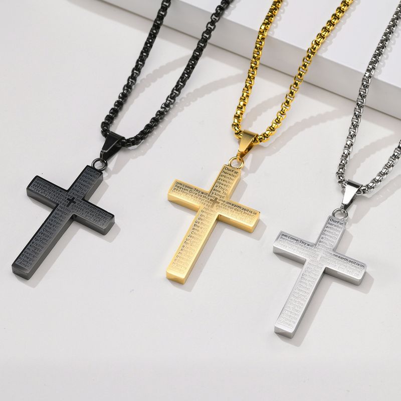 Simple Style Cross Titanium Steel Plating Pendant Necklace