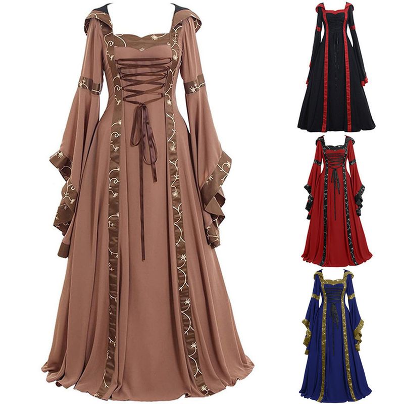 Women's Pleated Skirt Fashion Square Neck Patchwork Long Sleeve Color Block Maxi Long Dress Daily