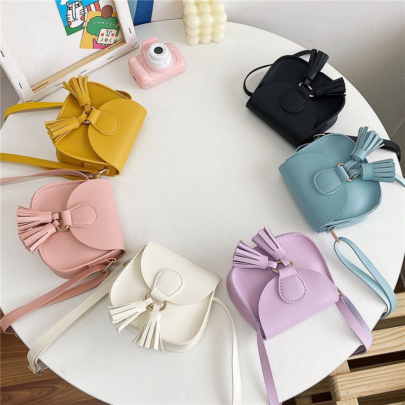 Women's Small Pu Leather Solid Color Fashion Tassel Square Magnetic Buckle Crossbody Bag
