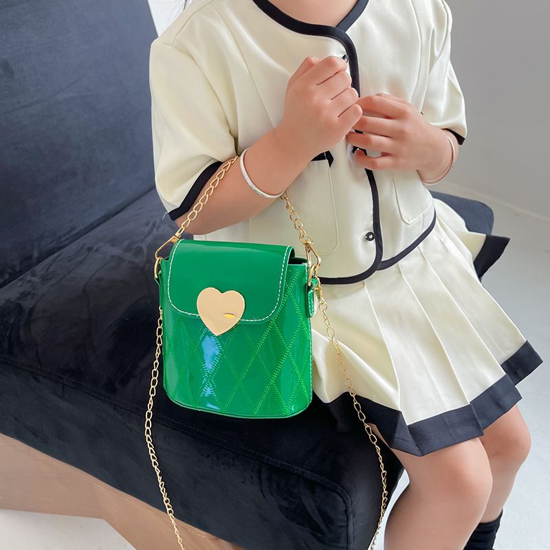Kid's Medium Pu Leather Solid Color Cute Square Magnetic Buckle Crossbody Bag