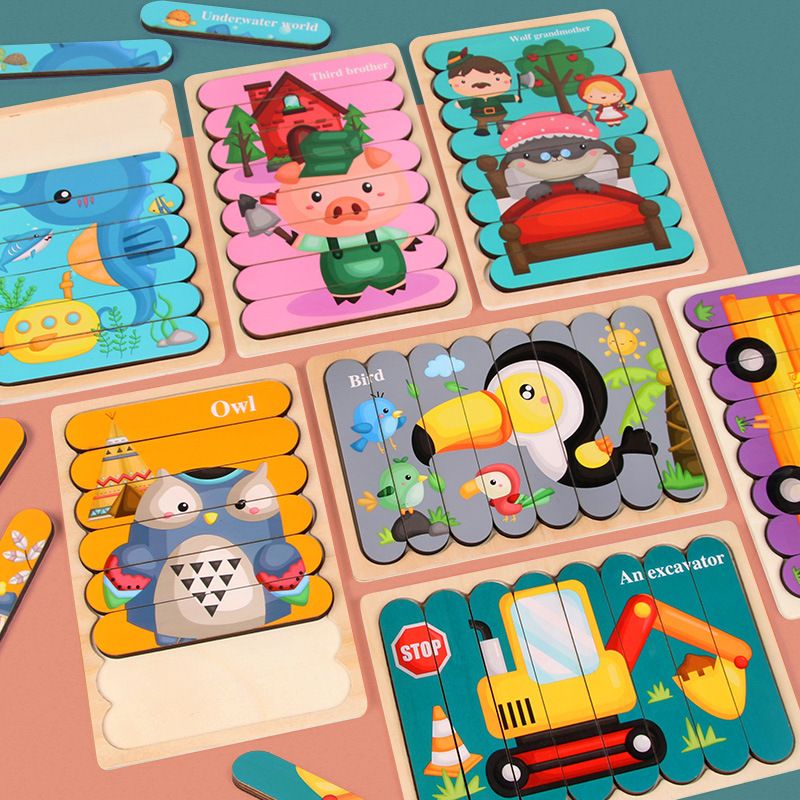Grenz Überschreiten Des Holz Kreatives Streifen Puzzle Kinder Puzzle Früher Ziehung Aufklärung Kognitive Cartoon Tier Puzzle Spielzeug Großhandel