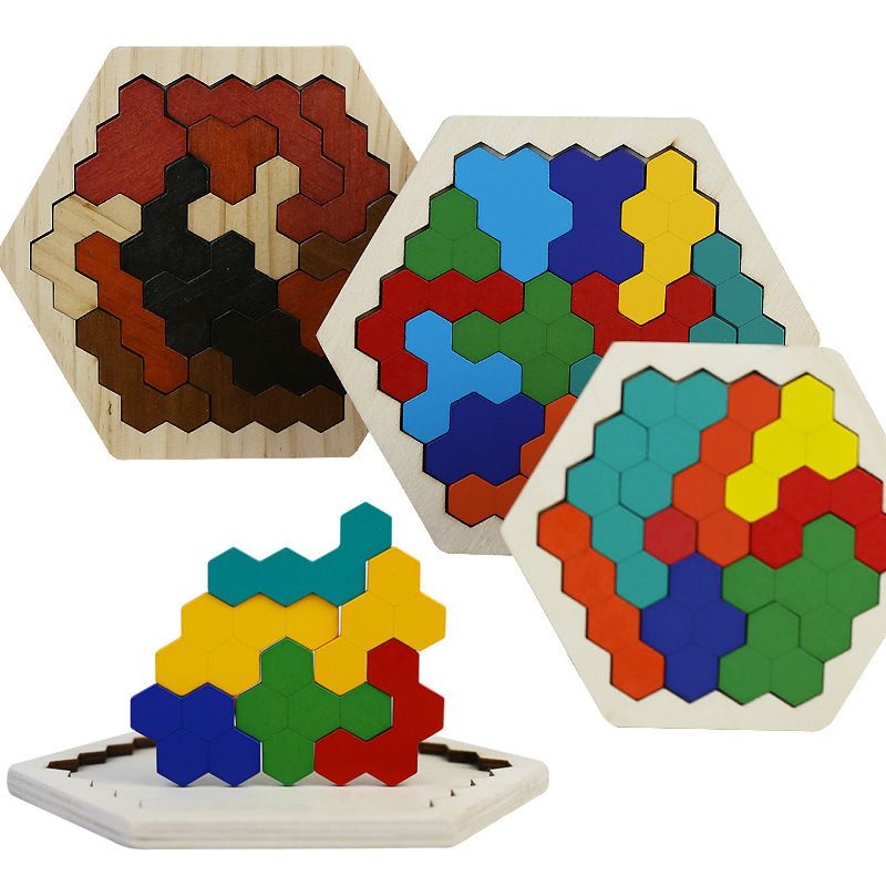 Wooden Hexagon Geometric Puzzle Children's Early Education Building Blocks Toy