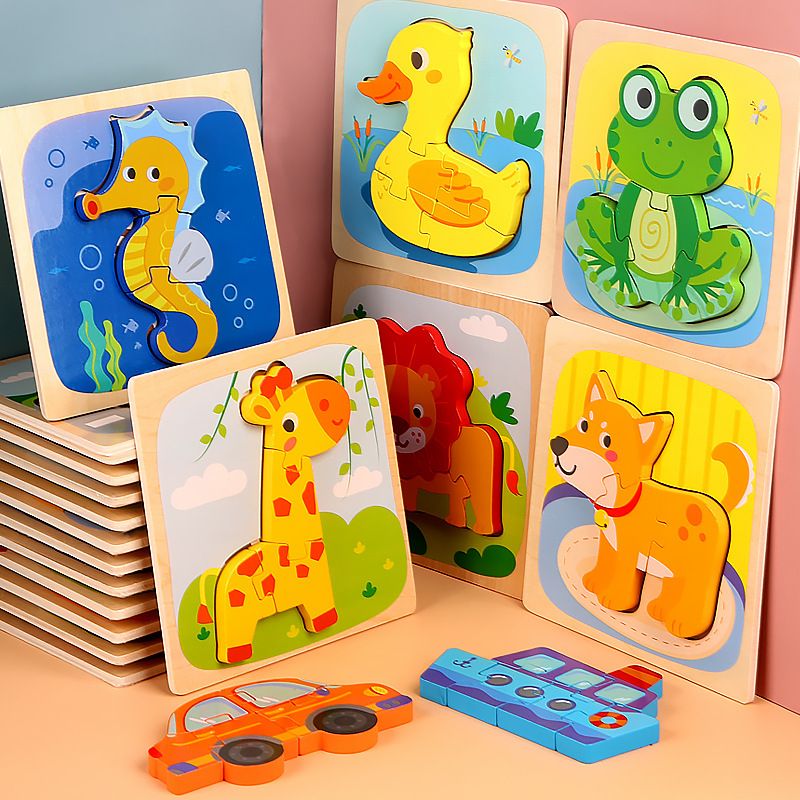 Children's Wooden 3d Cartoon Animal Three-dimensional Buckle Puzzle Toys