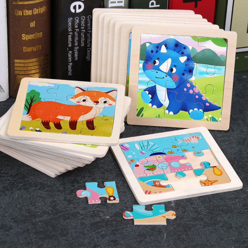 Wooden Children's Small 9-piece Cartoon Animal Puzzle Educational Toys