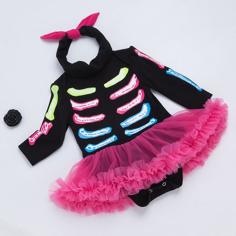 Halloween Mode Squelette Coton Filles Robes