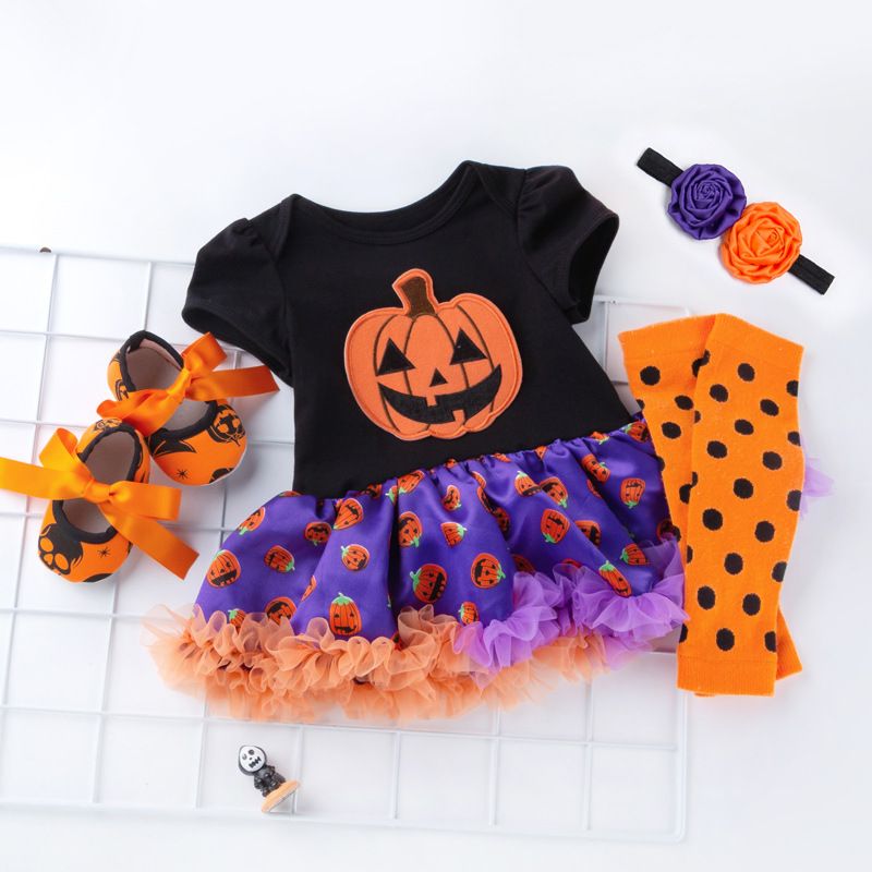 Halloween Cute Pumpkin Cotton Girls Clothing Sets