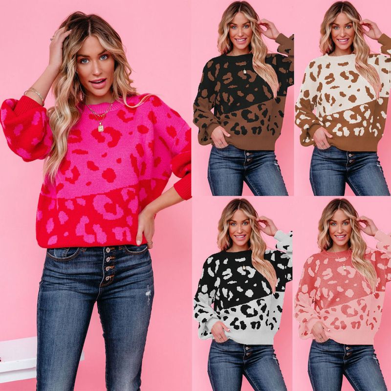 Women's Sweater Long Sleeve Sweaters & Cardigans Fashion Leopard