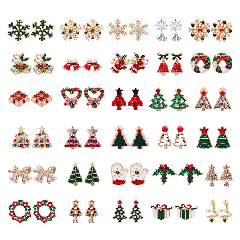 Fashion Christmas Tree Bell Snowflake Alloy Rhinestones Ear Studs