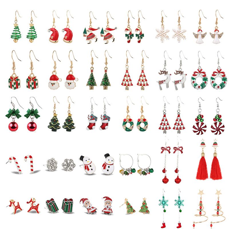 Fashion Santa Claus Christmas Socks Bell Epoxy Alloy Earrings