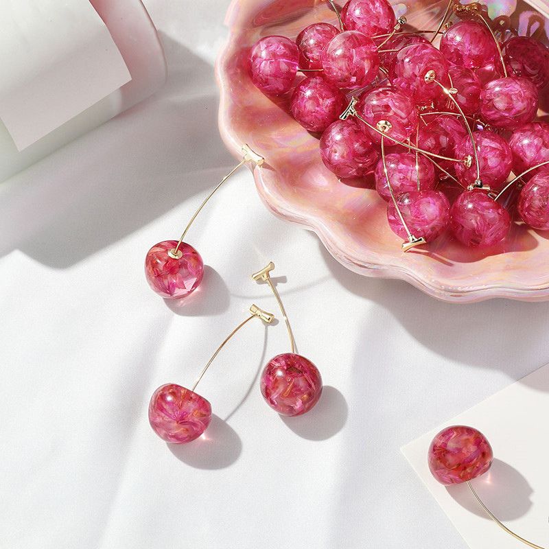 Style Simple Cerise Métal Placage Boucles D'oreilles 1 Paire