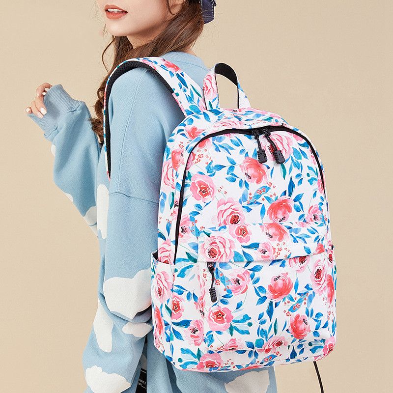 Fashion Ditsy Floral Square Zipper Functional Backpack