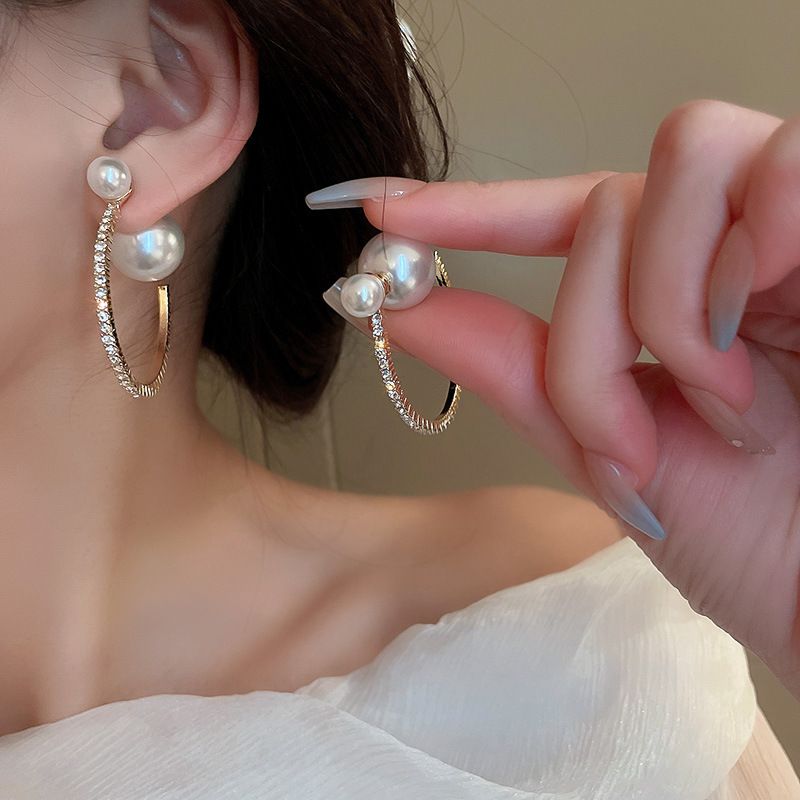 Fashion Geometric Alloy Inlay Rhinestones Pearl Earrings 1 Pair