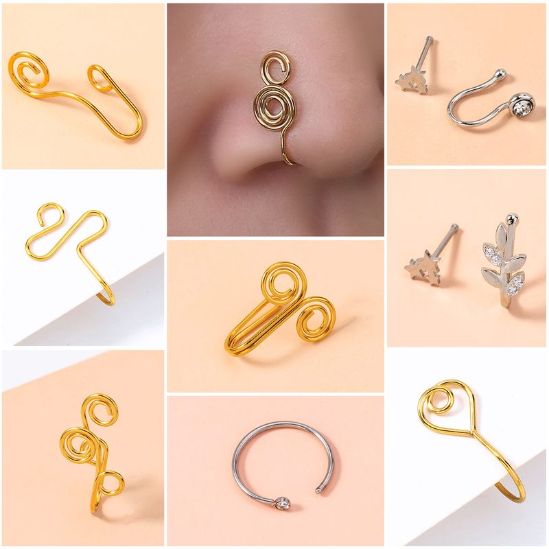 Simple Style Geometric Stainless Steel Plating Zircon Nose Ring 1 Piece