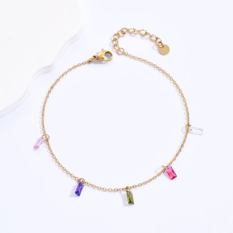 Simple Style Rectangle Stainless Steel Patchwork Zircon Anklet 1 Piece