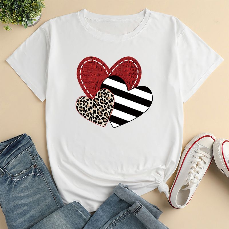Unisex T-shirt Short Sleeve T-shirts Printing Fashion Stripe Heart Shape Leopard