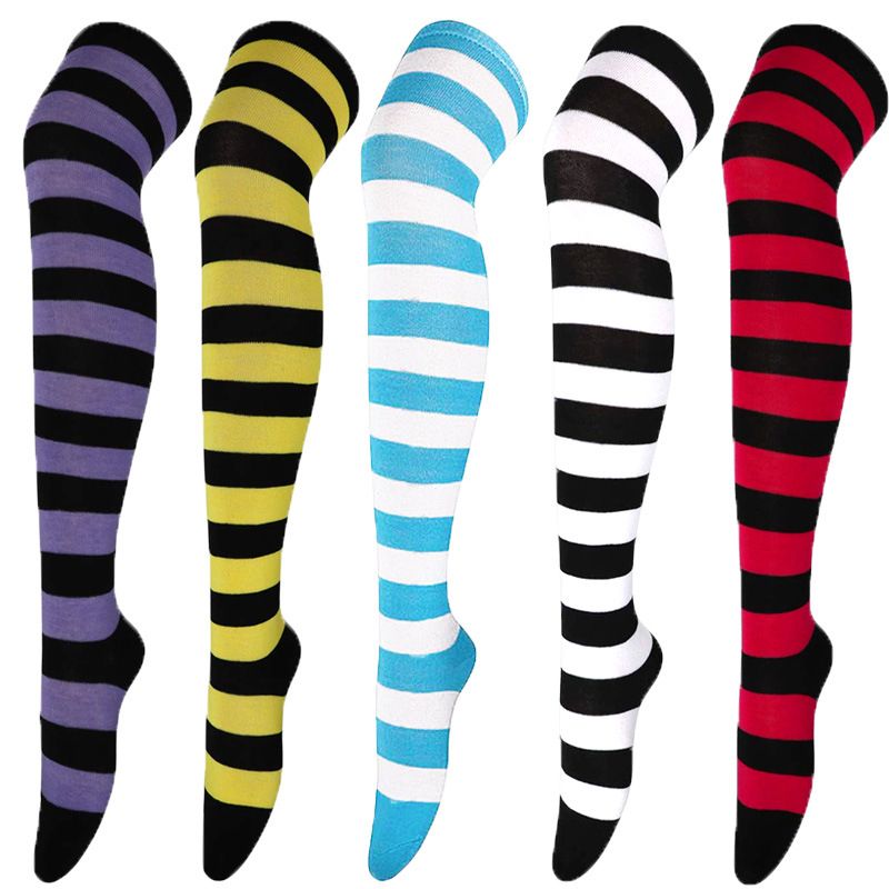 Frau Japanischer Stil Streifen Polyester Baumwolle Polyester Jacquard Socken Über Die Knie Socken