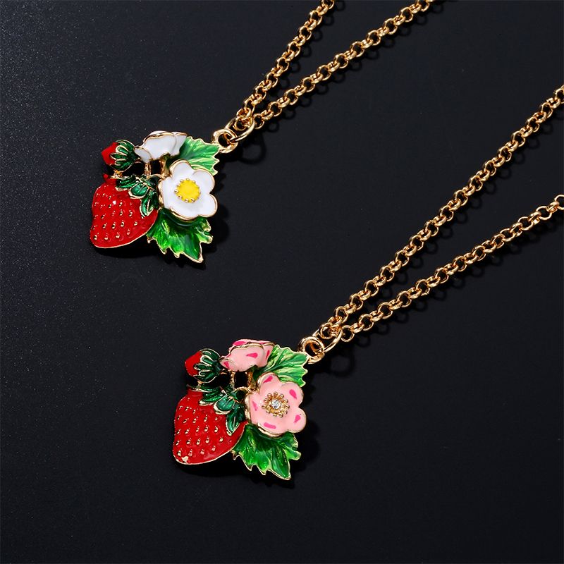 Sweet Leaf Flower Strawberry Alloy Enamel Plating Women's Pendant Necklace 1 Piece