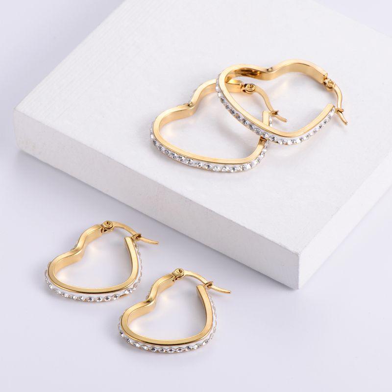 Fashion Heart Shape Titanium Steel Earrings Inlay Rhinestones Stainless Steel Earrings