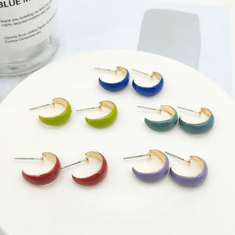 Simple Style C Shape Enamel Iron Earrings
