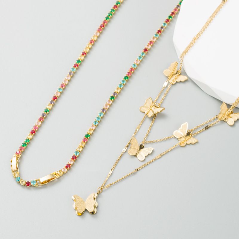 Mode Schmetterling Titan Stahl Halskette Mit Anhänger Inlay Strasssteine Edelstahl Halsketten